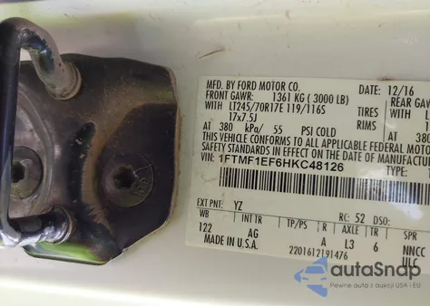 2017 Ford F-150 Xl from USA, damaged, VIN 1FTMF1EF6HKC48126